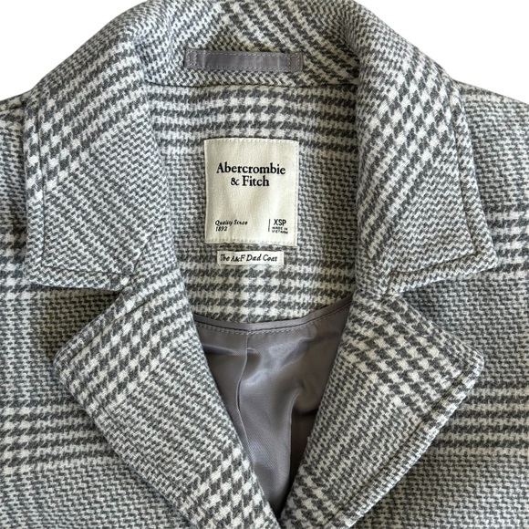 Abercrombie & Fitch Wool Blend The Dad Coat Houndstooth Gray Plaid Size XSP - Picture 6 of 16